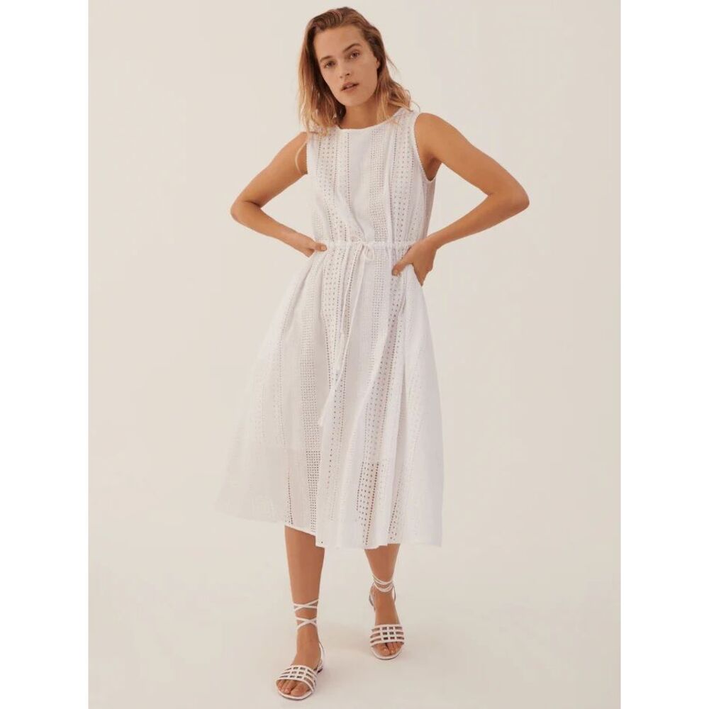 Marella Neptune White Eyelet Embroidered Midi Dress Size 4
